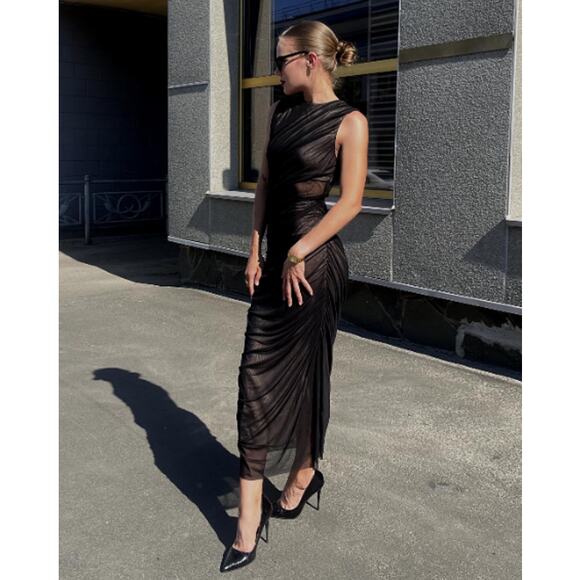 ZARA Black Draped Fitted Sleeveless Midi Dress NWT - Picture 12 of 16